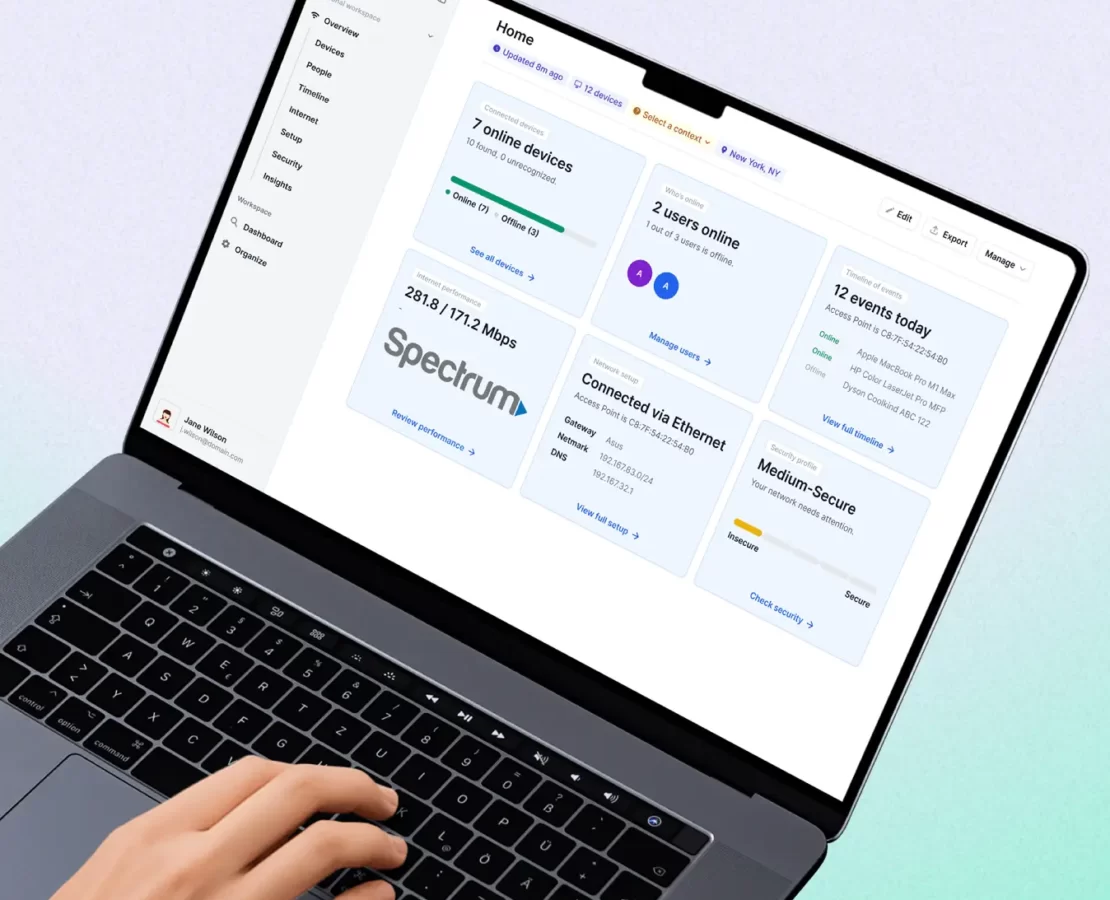 View of a laptop featuring Fing Desktop, a network scanner and monitoring app